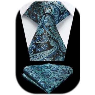 Hisdern Herren Paisley Krawatte und Einstecktuch Set - Formell & Lässig für