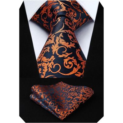 Hisdern Herren Krawatte mit Einstecktuch Set, klassisches Paisley Design in