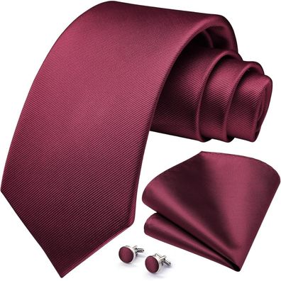 Hisdern Herren Krawatten-Set mit Einstecktuch und Manschettenknöpfen, solide