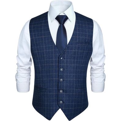 Hisdern Herren Formale Hochzeitsfeier Weste Baumwolle Plaid Anzug Weste Royal