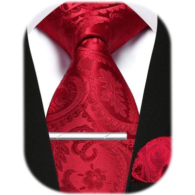 Enlision Herren Krawatten-Set mit Einstecktuch und Krawattennadel