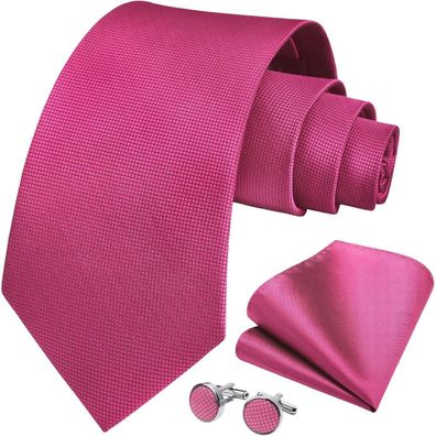 Hisdern Herren Krawatten-Set mit Einstecktuch und Manschettenknöpfen, Krawatte