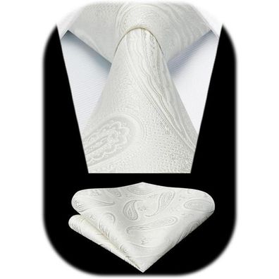 Hisdern Herren Paisley Krawatte und Einstecktuch Set - Beige, Formell & Lässig