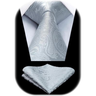 Hisdern Herren Krawatten und Einstecktuch Set Paisley Einfarbig für Hochzeit