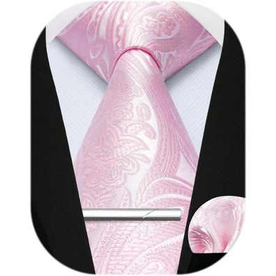 Enlision Herren Krawatten- und Einstecktuch-Set mit Krawattenklammer, Paisley
