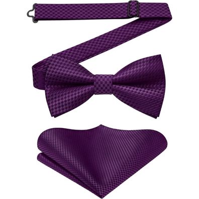 Enlision Herren Fliege mit Einstecktuch Set - Lila, vorgebunden, inkl