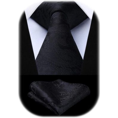 Hisdern Herren Krawatten und Einstecktuch Set Paisley Einfarbig für Hochzeit
