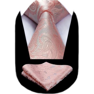 Hisdern Herren Krawatten und Einstecktuch Set Paisley Einfarbig Einheitsgröße