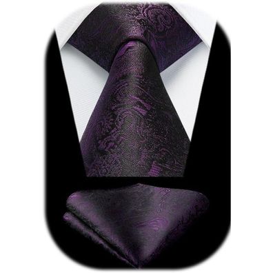 Hisdern Herren Paisley Krawatte und Einstecktuch Set - Dunkellila, Formell