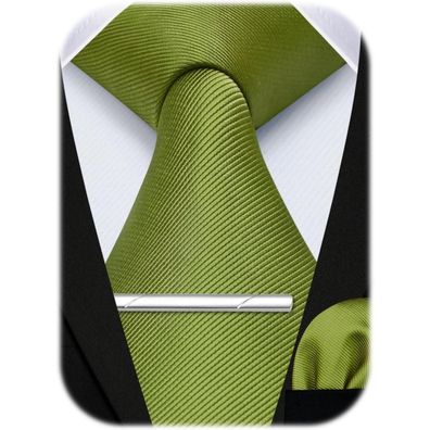 Hisdern Herren Krawatten Set mit Einstecktuch und Krawattenklammer, Unifarben