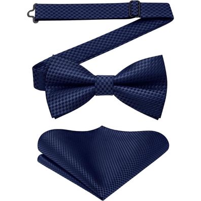 Enlision Herren Fliege mit Einstecktuch Set - Dunkelblau, Vorgebunden, Inkl
