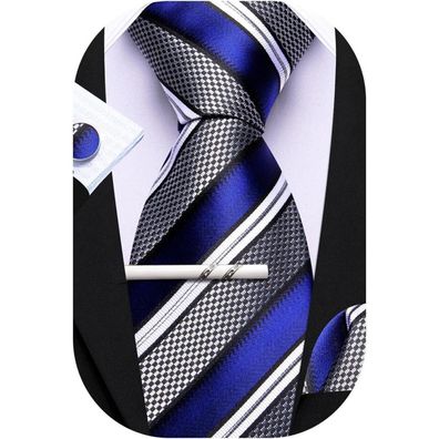 Barry. Wang Herren Krawatten Set Seide Streifen Plaid mit Taschentuch