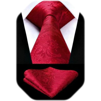 Hisdern Herren Krawatten und Einstecktuch Set, Paisley Design, Einfarbig