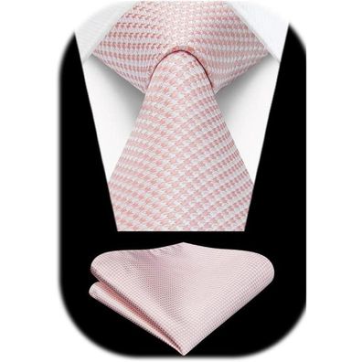 Enlision Herren Krawatte mit Einstecktuch Set - Formell, Einfarbig, Rosa