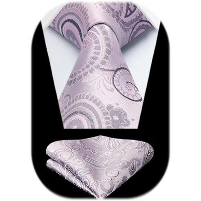 Hisdern Herren Paisley Krawatte & Einstecktuch Set - Rosa, Formell & Lässig