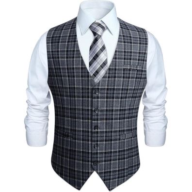 Hisdern Herren Formale Hochzeitsfeier Weste Baumwolle Plaid Kleid Anzug Weste