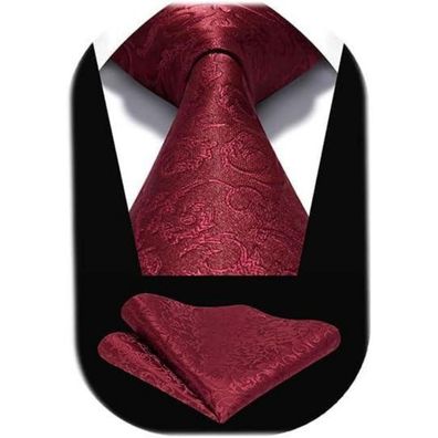 Hisdern Herren Krawatten Set mit Einstecktuch, Paisley Design, Einfarbig