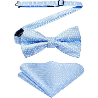 Enlision Herren Fliege mit Einstecktuch Set - Hellblau, vorgebunden, inkl
