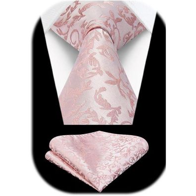 Enlision Herren Krawatte mit Einstecktuch Set, Bady-Rosa, Formell, für Hochzeit