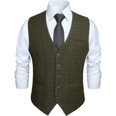 Hisdern Herren Formale Plaid Anzug Weste aus Baumwolle für Hochzeitsfeier