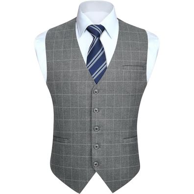 Hisdern Herren Formale Hochzeitsfeier Weste Baumwolle Plaid Anzug Weste