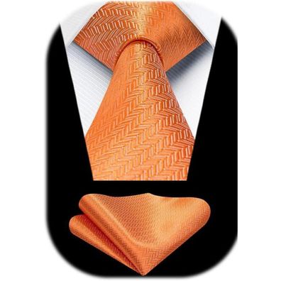 Enlision Herren Krawatte mit Einstecktuch Set, Formell, Orange