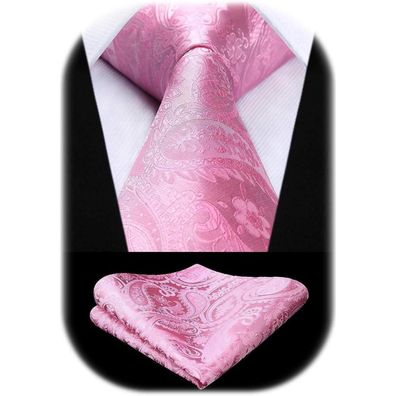 Hisdern Herren Krawatten und Einstecktuch Set, Paisley Design, Einfarbig