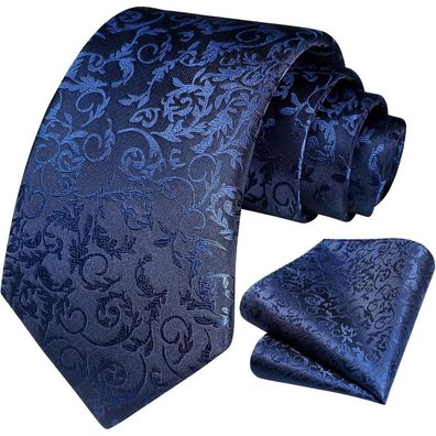 Hisdern Herren Krawatten-Set mit Einstecktuch, Paisley-Muster, marineblau, für