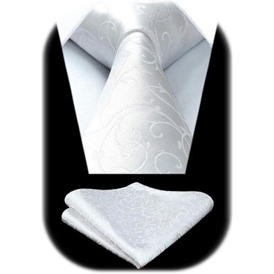 Hisdern Herren Krawatten und Einstecktuch Set - Paisley Design, Einfarbig