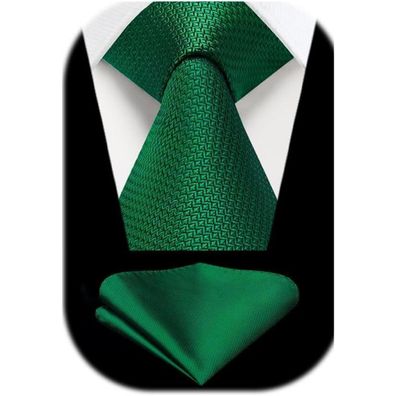 Enlision Herren Krawatte mit Einstecktuch Set, Formell, Einfarbig Grün