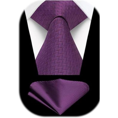 Enlision Herren Krawatte mit Einstecktuch Set - Lila, Einfarbig, Formell für