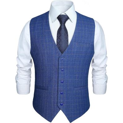 Hisdern Herren Formale Plaid Anzug Weste aus Baumwolle für Hochzeitsfeier