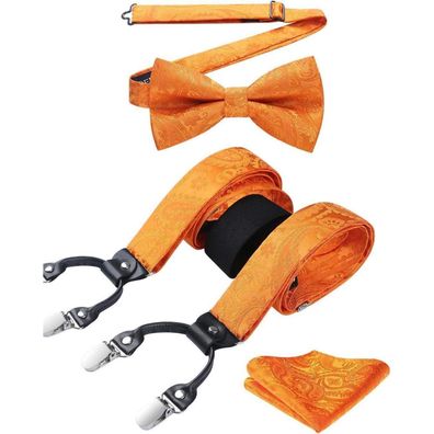 Hisdern Herren Hosenträger Set 3,5 cm Y-Form mit 6 Clips, Fliege