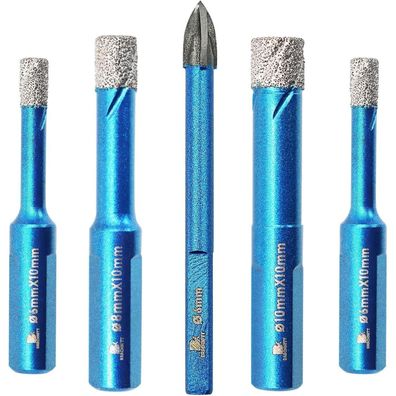 Brschnitt Diamantbohrer Set 5 Stück 6/6/8/10mm für Fliesen, Granit, Marmor