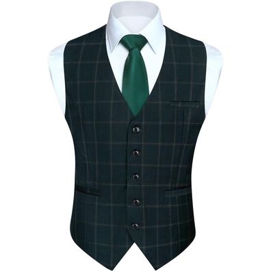 Hisdern Herren Formale Hochzeitsweste aus Baumwolle mit Karomuster, Grün, 2XS