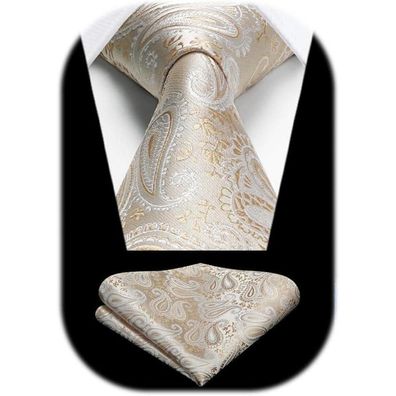Hisdern Herren Krawatte mit Einstecktuch Set, Paisley Design, Formell