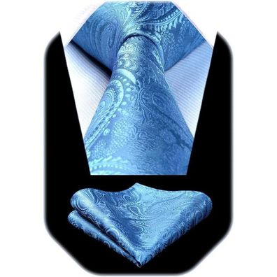 Hisdern Herren Krawatten und Einstecktuch Set Paisley Einfarbig für Hochzeit