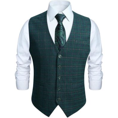 Hisdern Herren Formale Hochzeitsfeier Weste Baumwolle Plaid Kleid Anzug Weste