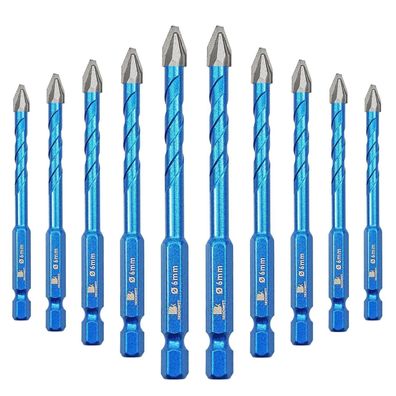 Brschnitt Exzenterbohrer 1/4" (6mm) Schräger Kopf - 10 Stück für Fliesen, Glas