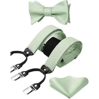Hisdern Herren Hosenträger Set mit Fliege und Einstecktuch, breit, elastisch