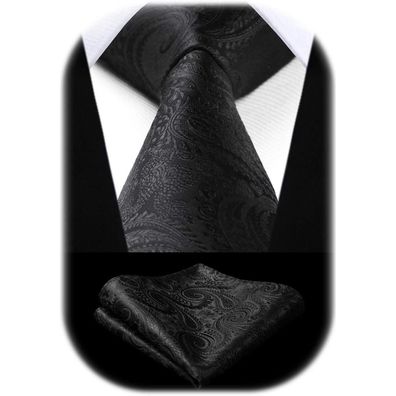 Hisdern Herren Krawatten und Einstecktuch Set Paisley Einfarbig für Hochzeit