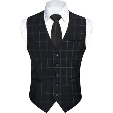 Hisdern Herren Formale Hochzeitsfeier Weste aus Baumwolle im Plaid-Design