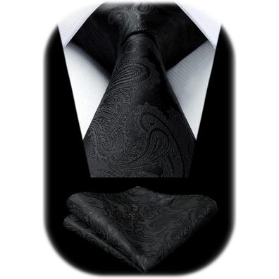 Hisdern Herren Krawatten und Einstecktuch Set Paisley Einfarbig für Hochzeit