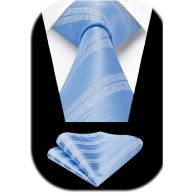 Hisdern Herren Krawatte mit Einstecktuch Set - Formelle Streifen Krawatte für