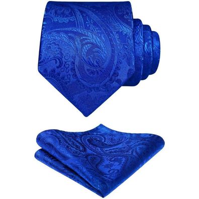 Hisdern Herren Krawatten-Set mit Einstecktuch, Paisley-Muster, Königsblau