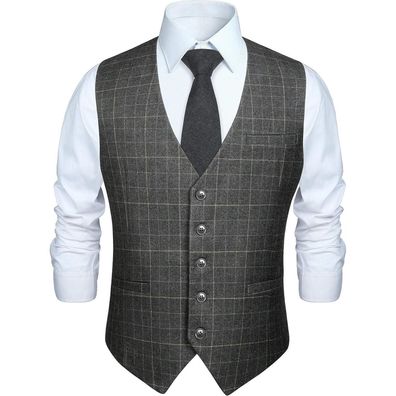 Hisdern Herren Formale Hochzeitsfeier Weste Baumwolle Plaid Anzug Weste