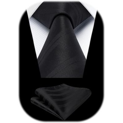 Hisdern Herren Krawatte mit Einstecktuch Set - Formelle Streifen Krawatte für