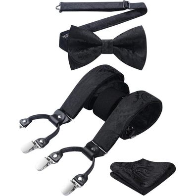 Hisdern Herren Hosenträger Set 3,5 cm Y-Form mit 6 Clips, Fliege und