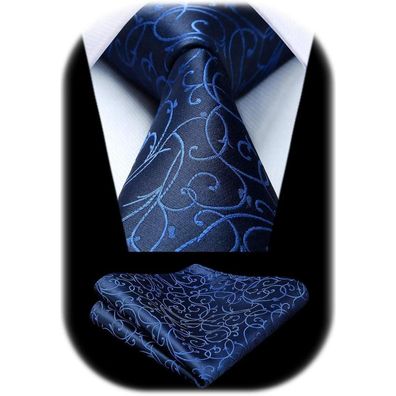 Hisdern Herren Krawatten und Einstecktuch Set Paisley Einfarbig für Hochzeit