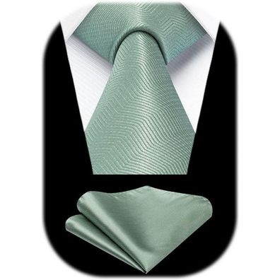 Hisdern Krawatten Set für Herren - Elegant mit Einstecktuch, Salbeigrün